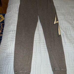 Six/Fifty Brown Joggers with Gold Bolt Accent Size S